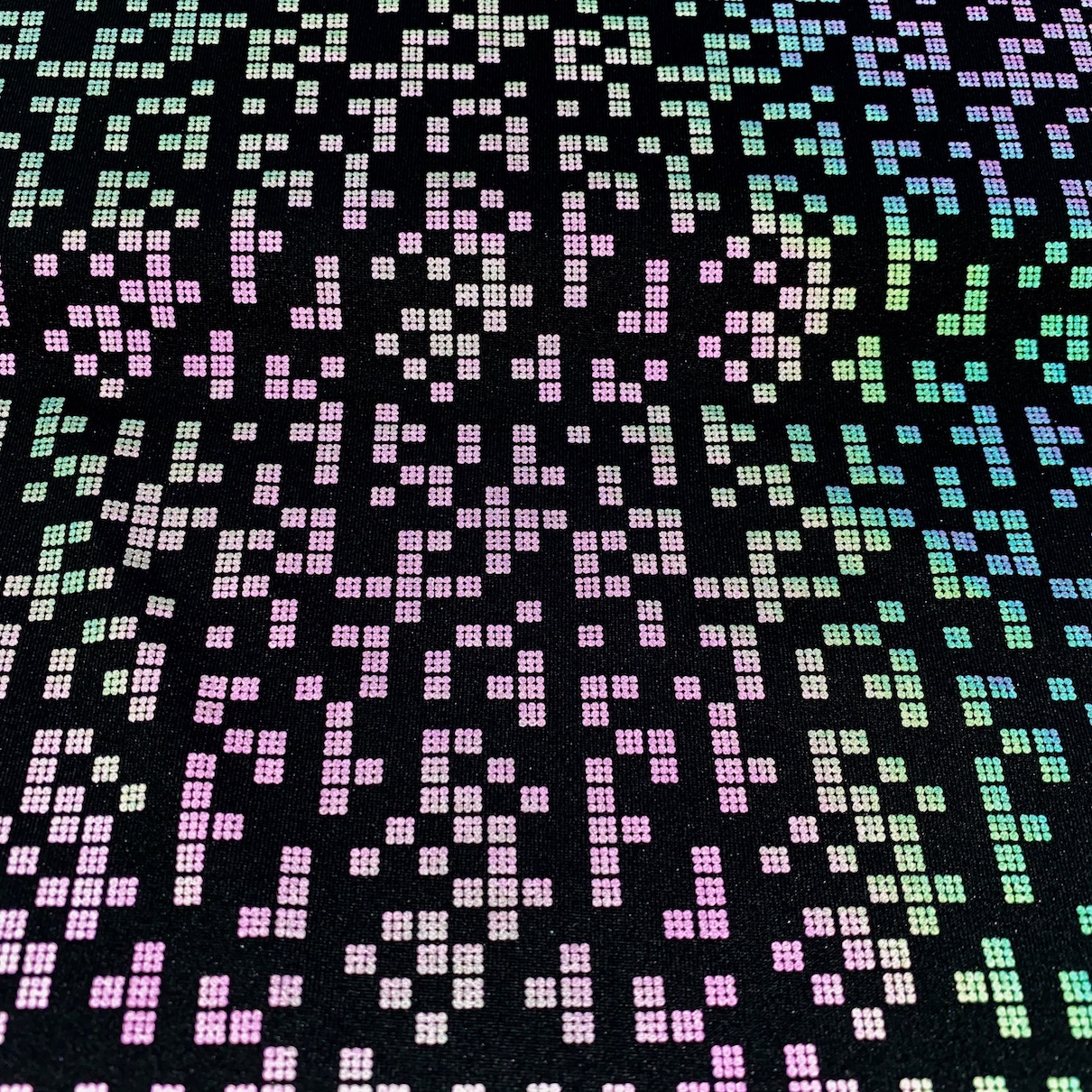 RF-HW668821 Spandex | Black + Purple | Iridescent | Graphic Reflex | 9 Dots Square | Tetris